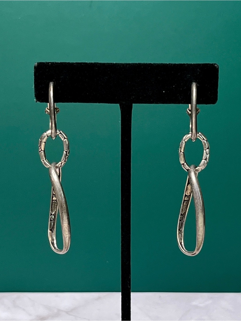 John Hardy Kali Pebble Dangle Loop Earrings 925 Sterling Silver 2.5”